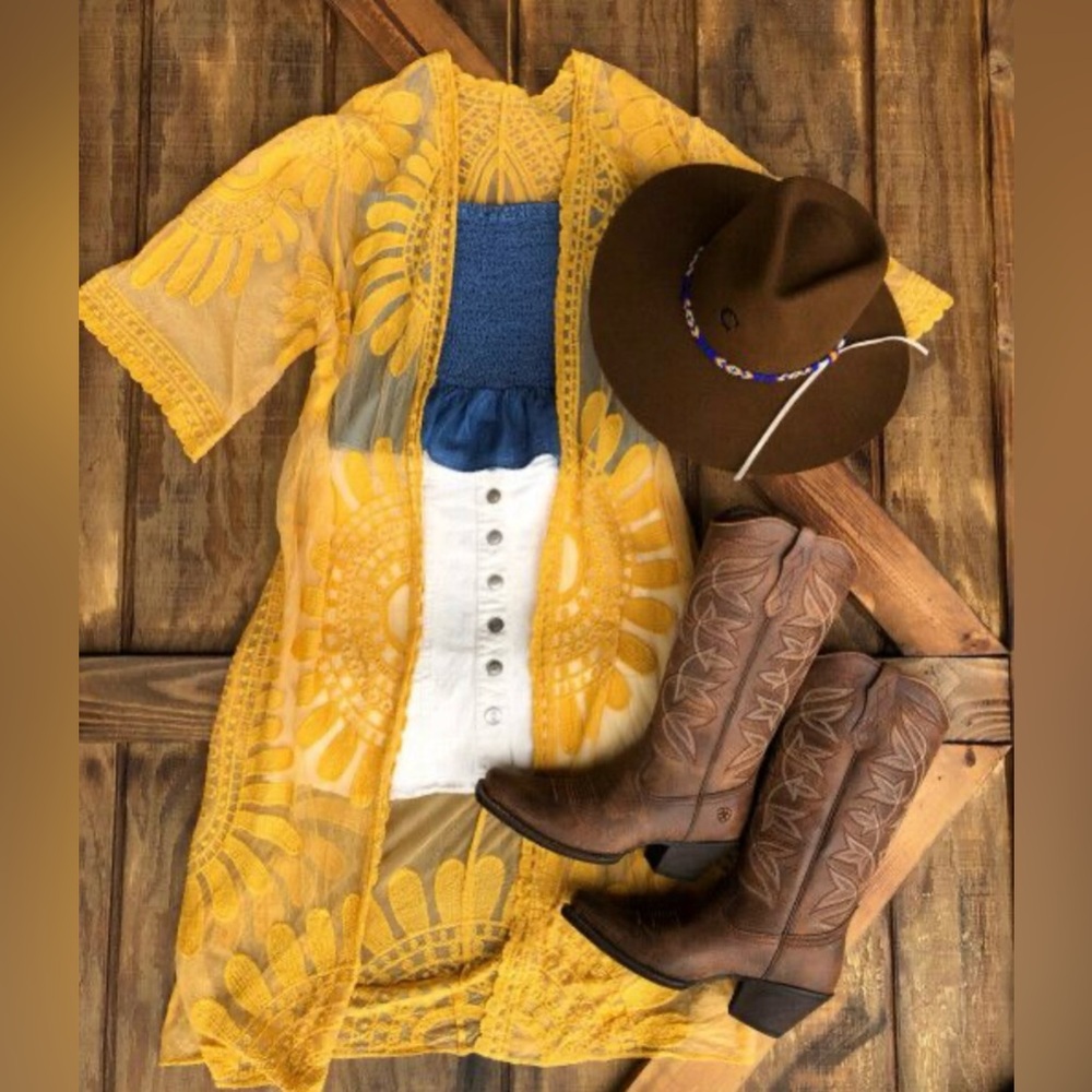 NEW Long Mustard Sheer Kimono